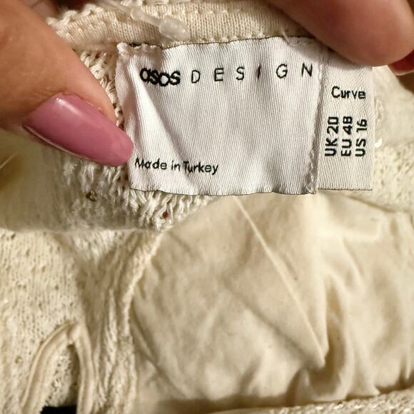 ASOS Curve crochet knit midi dress cream sequin sleeveless women's 16 NEW - Picture 6 of 15